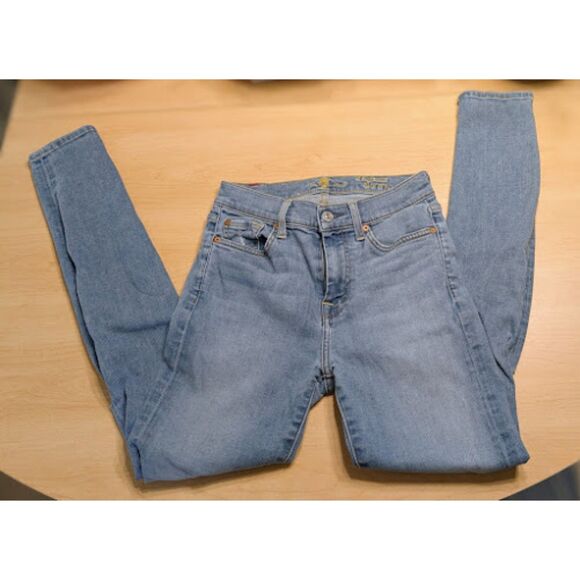 7 For All Mankind The High Waist Skinny Distressed Denim Jeans Size 25 - Picture 1 of 7